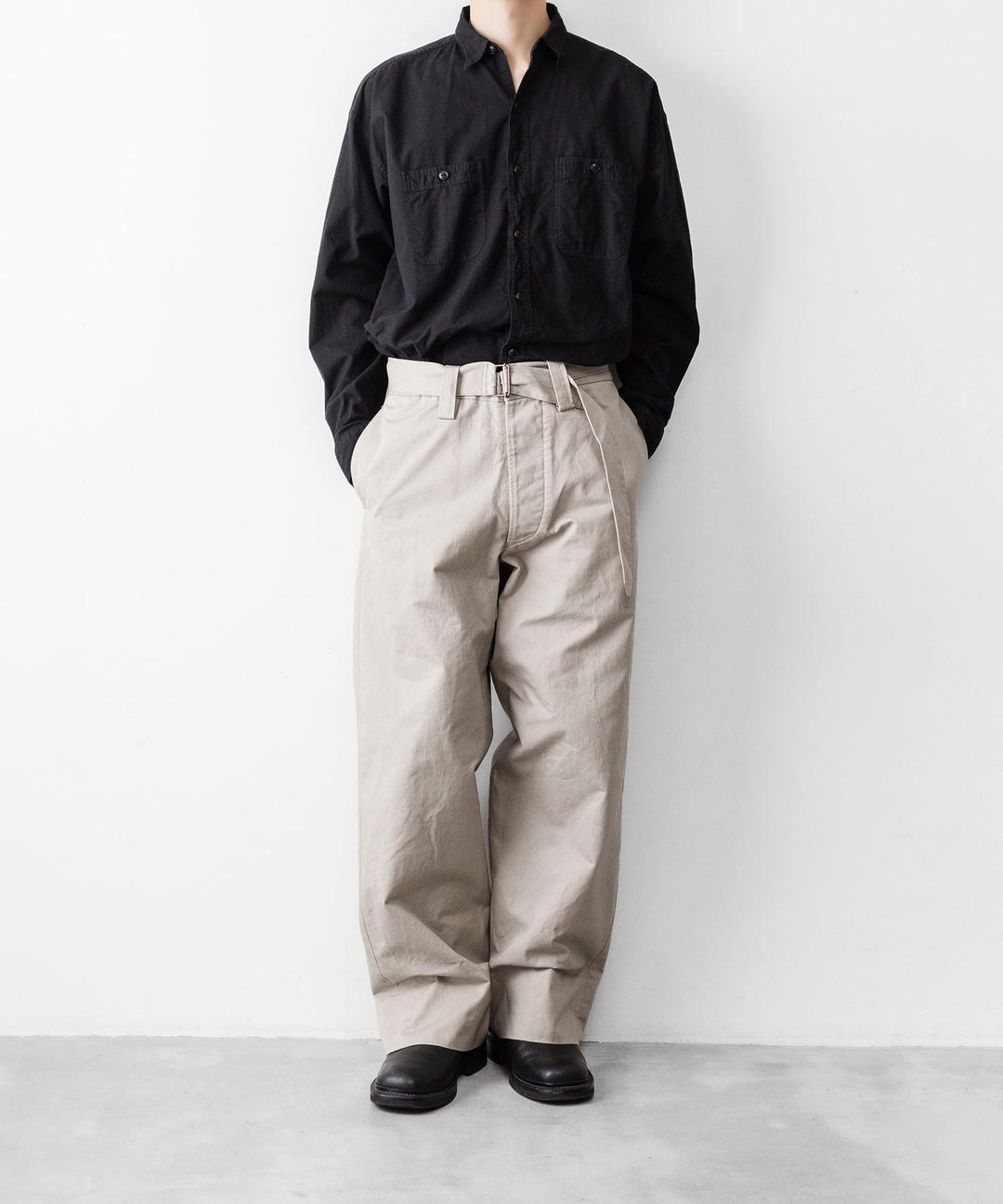 INTÉRIM インテリムのFABRIC WASHER CHINO BELTED FRENCH ARMY MIL BAGGY TROUSERのBEIGE 公式通販サイトsession福岡セレクトショップ