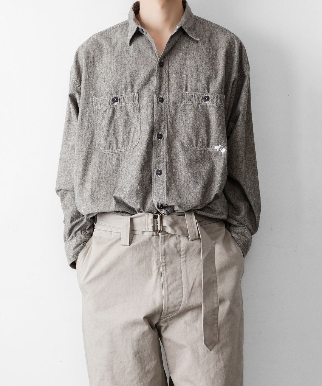 INTÉRIM インテリムのFABRIC WASHER CHINO BELTED FRENCH ARMY MIL BAGGY TROUSERのBEIGE 公式通販サイトsession福岡セレクトショップ