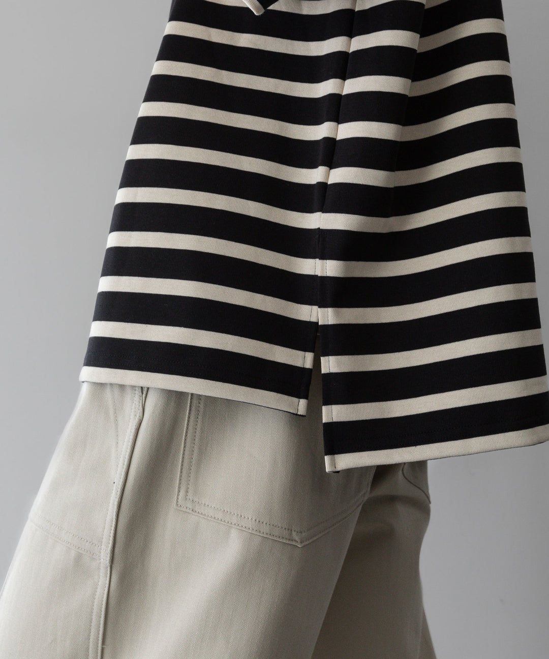 【INTÉRIM】HYPER BIG SUVIN GIZA BASQUE BORDER H/S SHIRT - BLACK×OFF
