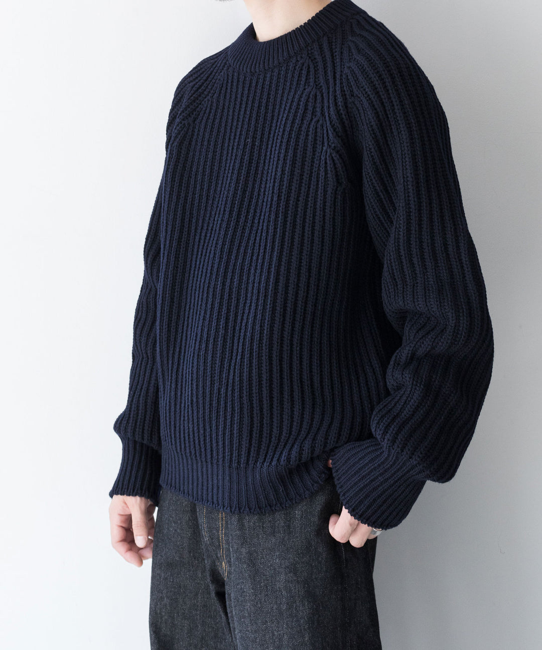 【INTÉRIM】インテリム 23AW 60s 3GG RAGLAN FISHERMAN SWEATER CREW - NAVY sessionセッション福岡セレクトショップ 公式通販サイト
