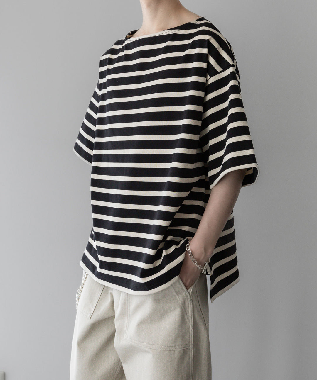 【INTÉRIM】HYPER BIG SUVIN GIZA BASQUE BORDER H/S SHIRT - BLACK×OFF