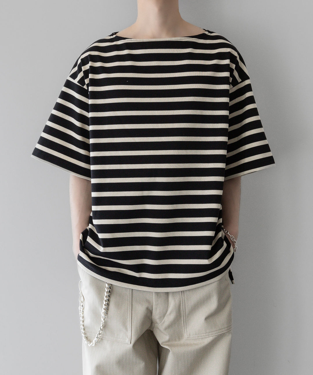 【INTÉRIM】HYPER BIG SUVIN GIZA BASQUE BORDER H/S SHIRT - BLACK×OFF