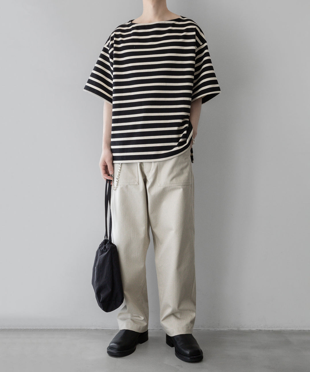 【INTÉRIM】HYPER BIG SUVIN GIZA BASQUE BORDER H/S SHIRT - BLACK×OFF