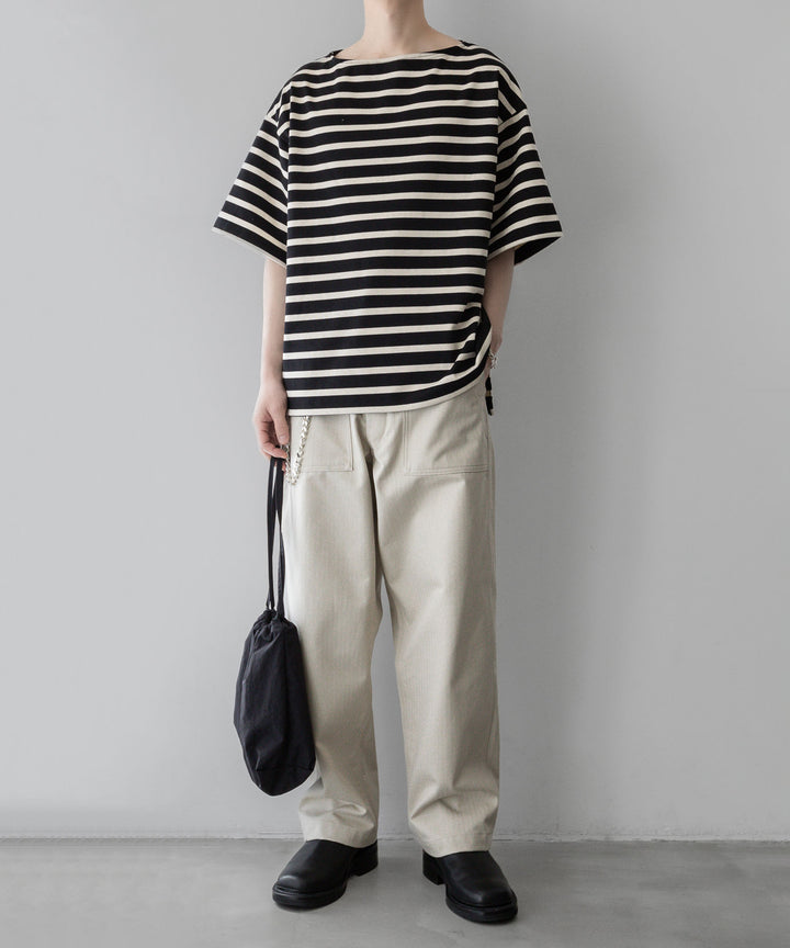 【INTÉRIM】HYPER BIG SUVIN GIZA BASQUE BORDER H/S SHIRT - BLACK×OFF