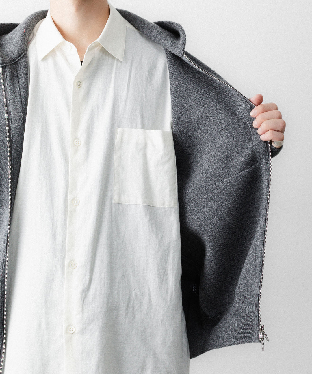 ssstein(シュタイン)のSUPER FINE WOOL MILLED KNIT HOOD JACKET - GREYの公式通販サイトsession福岡セレクトショップ