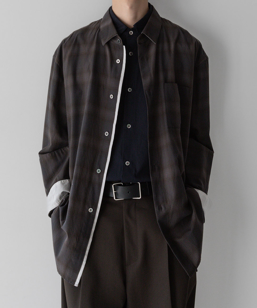 stein(シュタイン)のOVERSIZED LAYERED SHIRTのOMBRE CHECK（KHAKI）公式通販サイトsession福岡セレクトショップ
