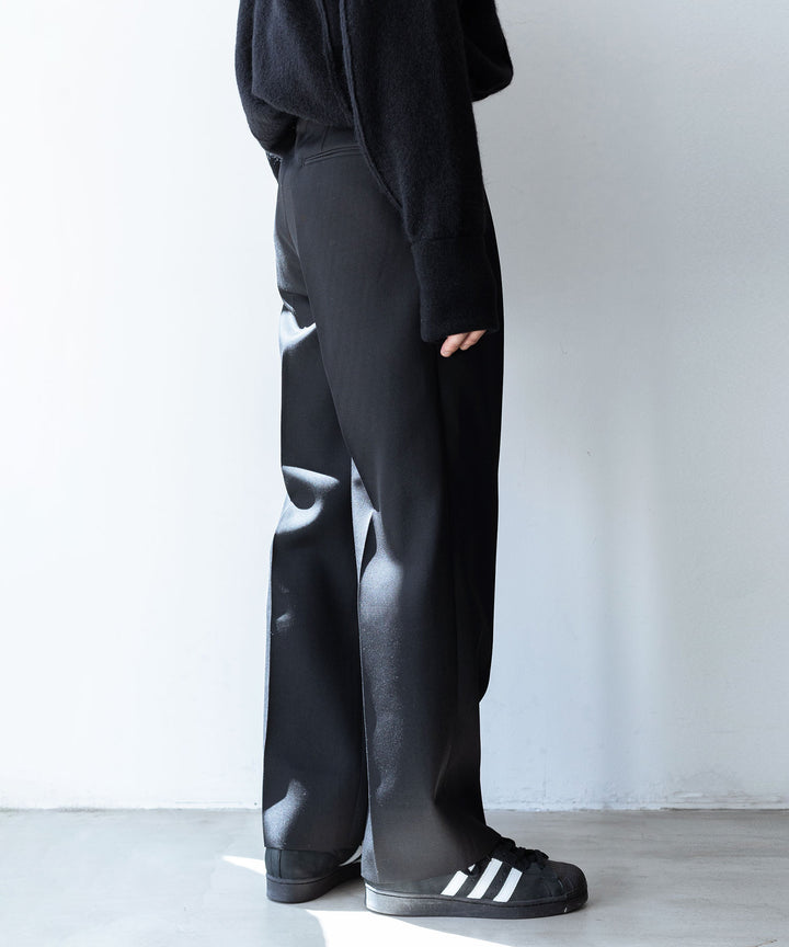 【INTÉRIM】PURE BLACK WOOL 2-TUCK STRAIGHT SLACKS - BLACK