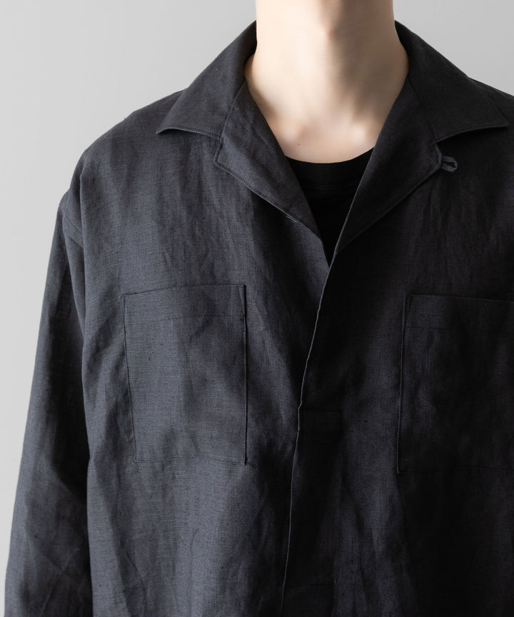 【INTÉRIM】    LINEN CANVAS SKIPPER SHIRT - BLACK