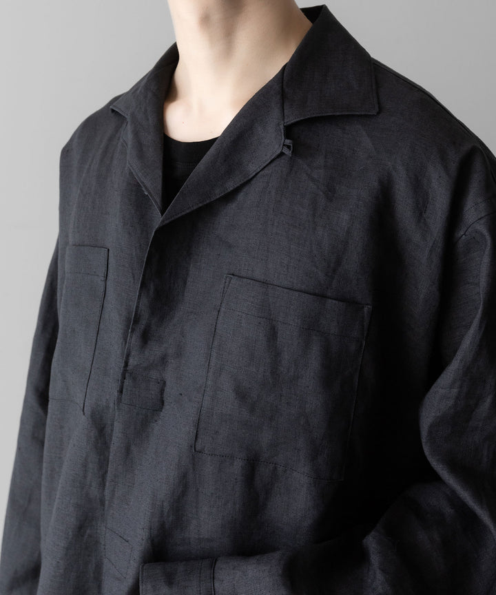 【INTÉRIM】    LINEN CANVAS SKIPPER SHIRT - BLACK