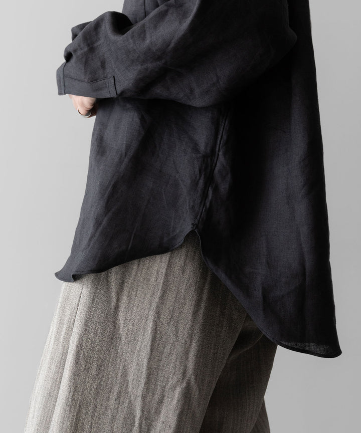 【INTÉRIM】    LINEN CANVAS SKIPPER SHIRT - BLACK
