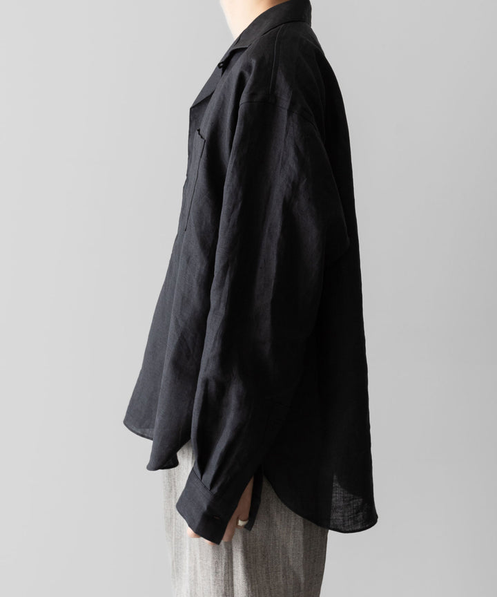 【INTÉRIM】    LINEN CANVAS SKIPPER SHIRT - BLACK
