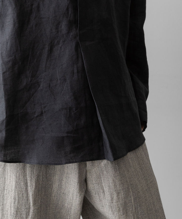 【INTÉRIM】    LINEN CANVAS SKIPPER SHIRT - BLACK