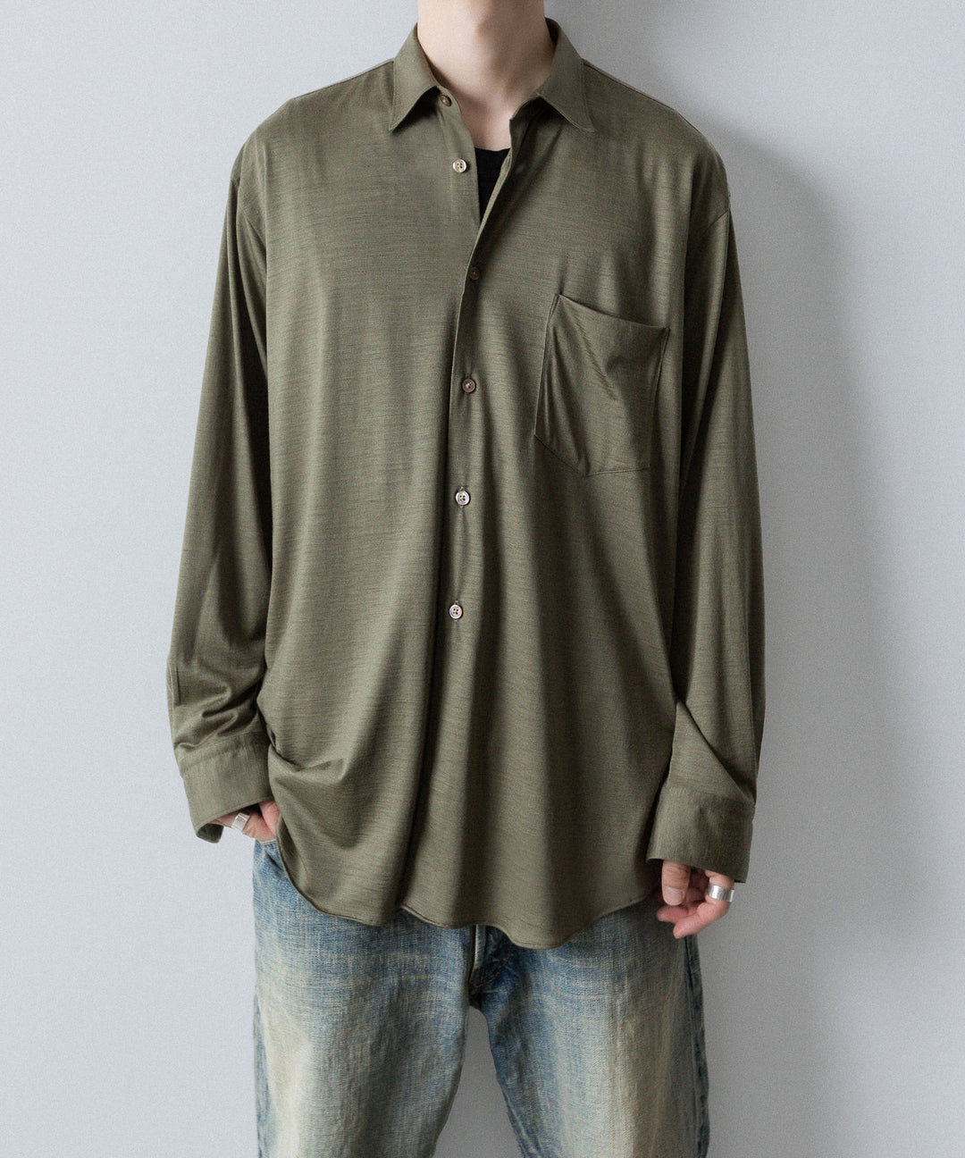 INTÉRIM インテリムのEXTRA FINE MERINO WOOL JERSEY L/S REGULAR COLLAR SHIRTのSAGE公式通販サイトsession福岡セレクトショップ