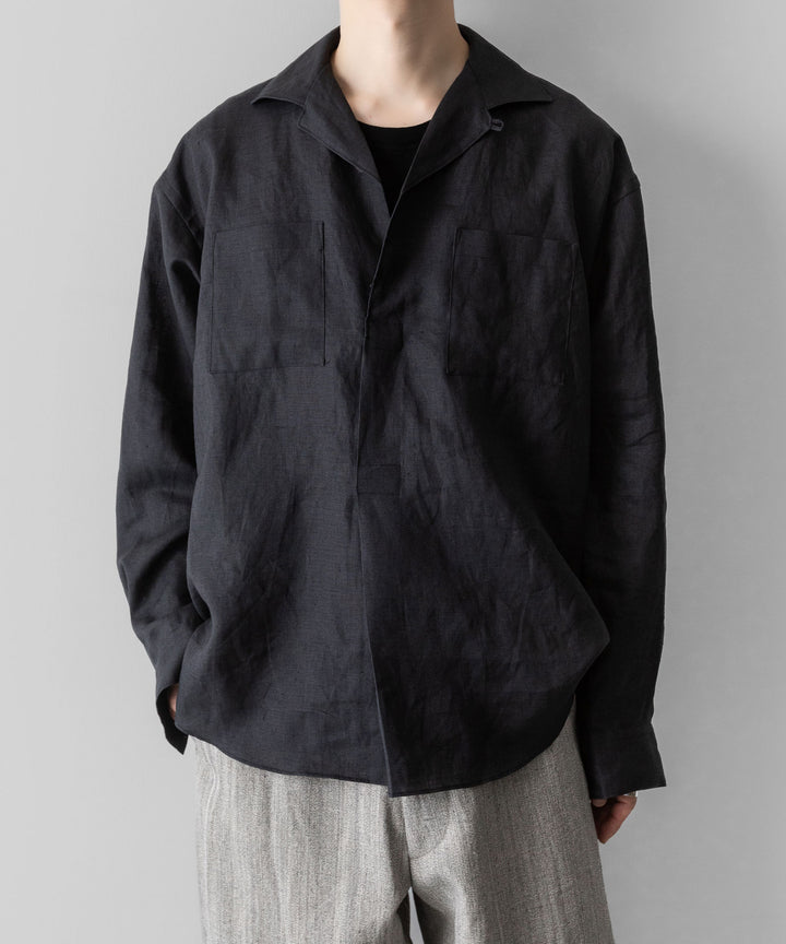 【INTÉRIM】    LINEN CANVAS SKIPPER SHIRT - BLACK
