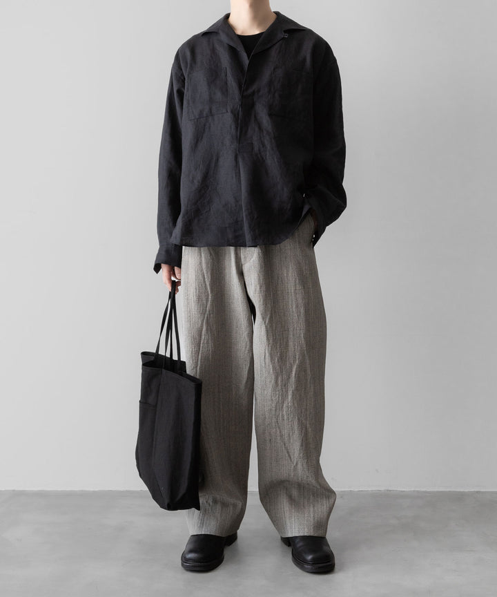 【INTÉRIM】    LINEN CANVAS SKIPPER SHIRT - BLACK