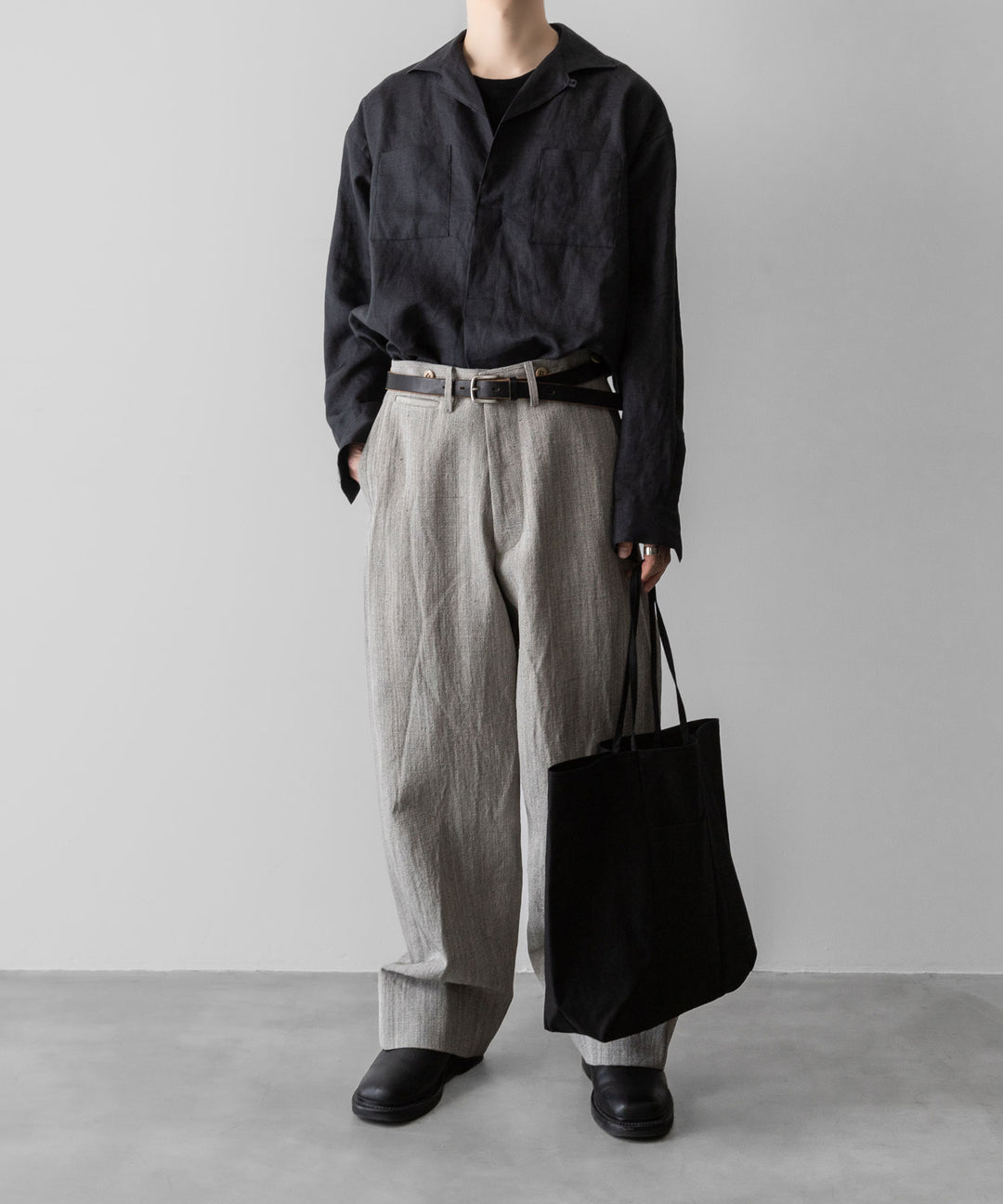 【INTÉRIM】    LINEN CANVAS SKIPPER SHIRT - BLACK