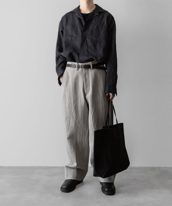 【INTÉRIM】    LINEN CANVAS SKIPPER SHIRT - BLACK