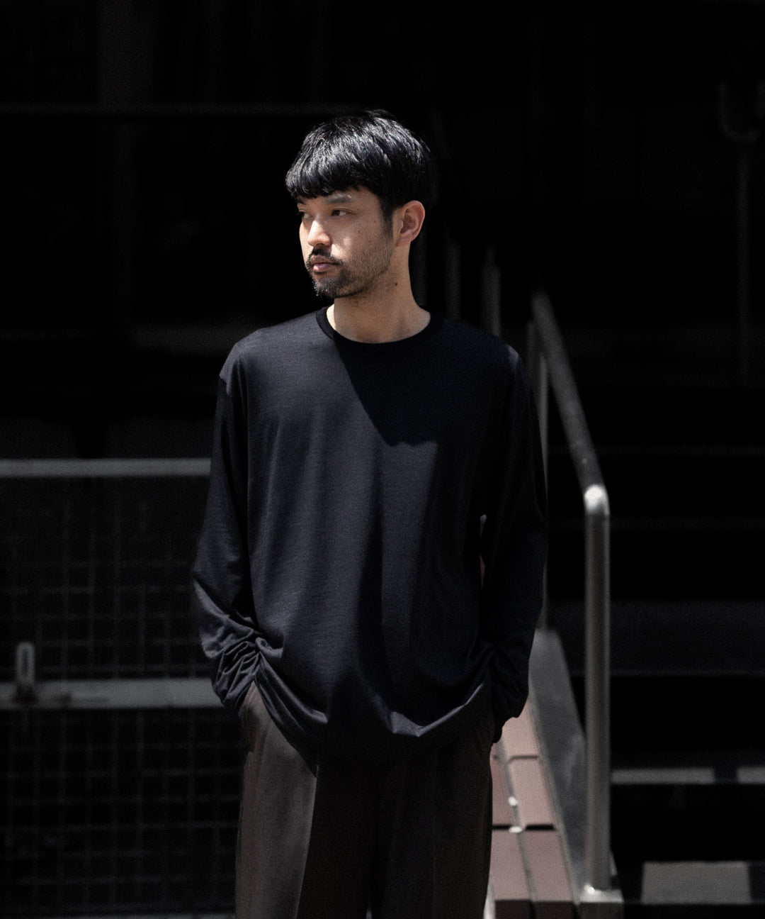 【KANEMASA PHIL.】36G WOOL L/S TEE - BLACK