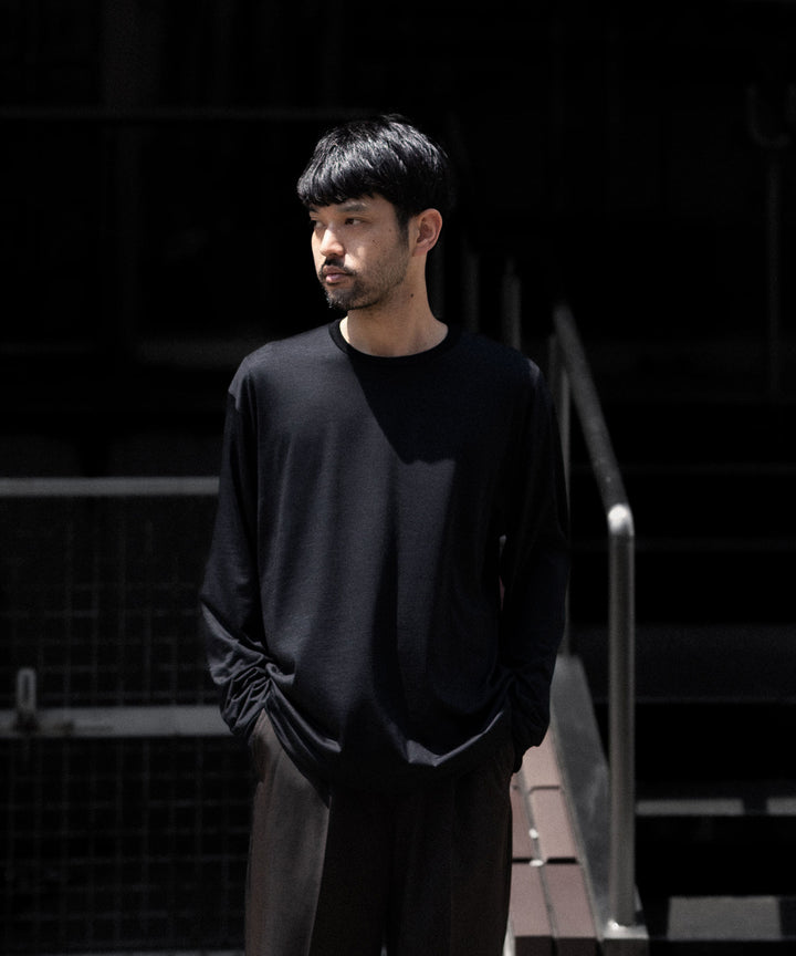【KANEMASA PHIL.】36G WOOL L/S TEE - BLACK