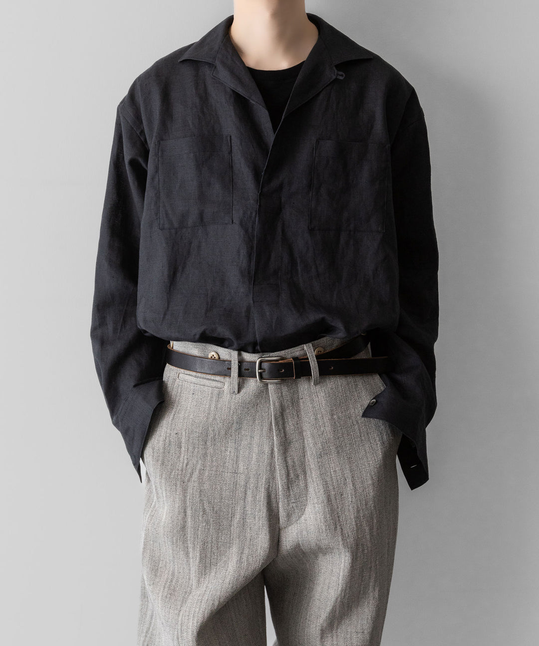【INTÉRIM】    LINEN CANVAS SKIPPER SHIRT - BLACK