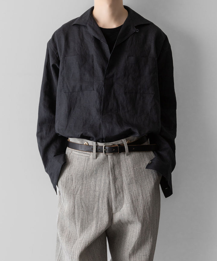 【INTÉRIM】    LINEN CANVAS SKIPPER SHIRT - BLACK