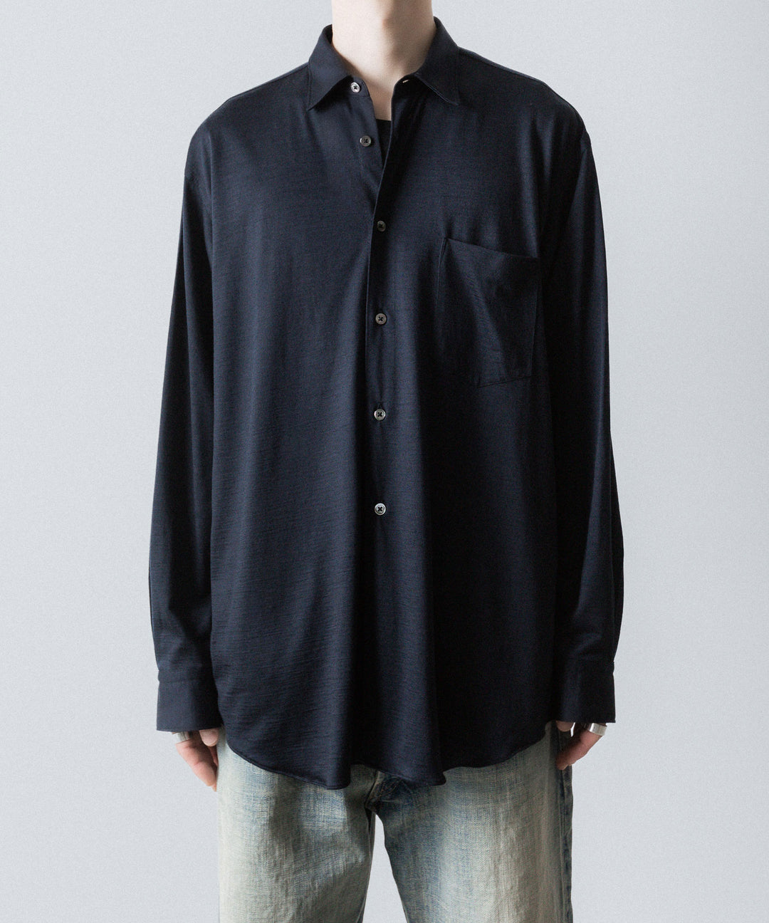 INTÉRIM インテリムのEXTRA FINE MERINO WOOL JERSEY L/S REGULAR COLLAR SHIRTのD.NAVY公式通販サイトsession福岡セレクトショップ