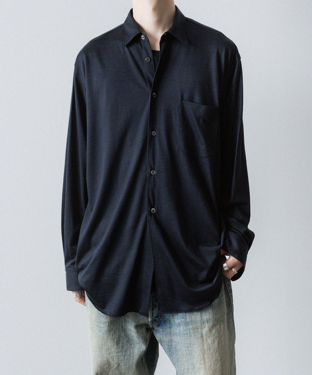 INTÉRIM インテリムのEXTRA FINE MERINO WOOL JERSEY L/S REGULAR COLLAR SHIRTのD.NAVY公式通販サイトsession福岡セレクトショップ