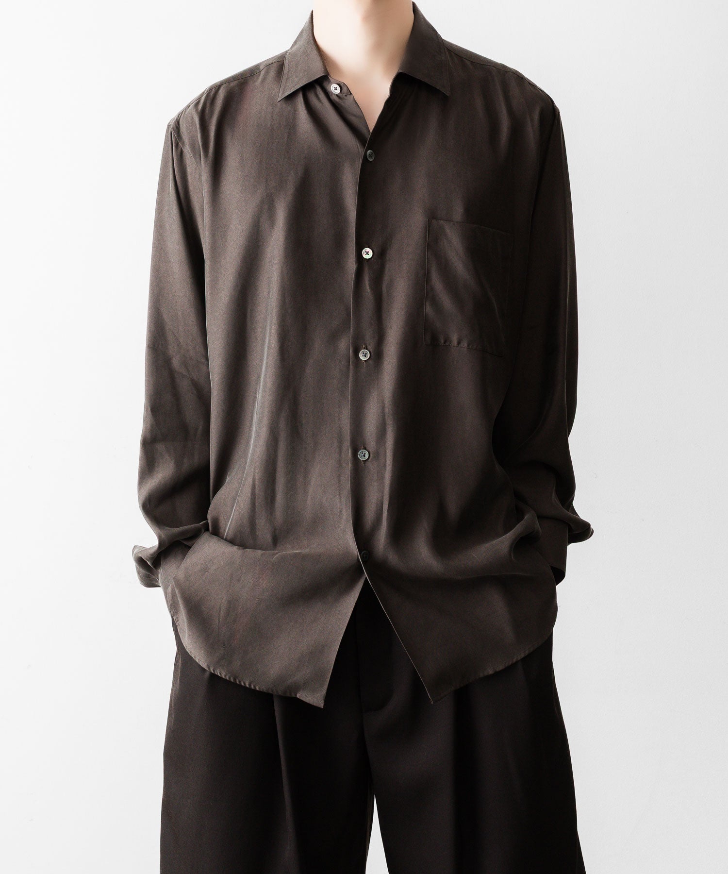 ssstein / シュタイン】CUPRO TWILL OVERSIZED LS SHIRT - DARK BROWN