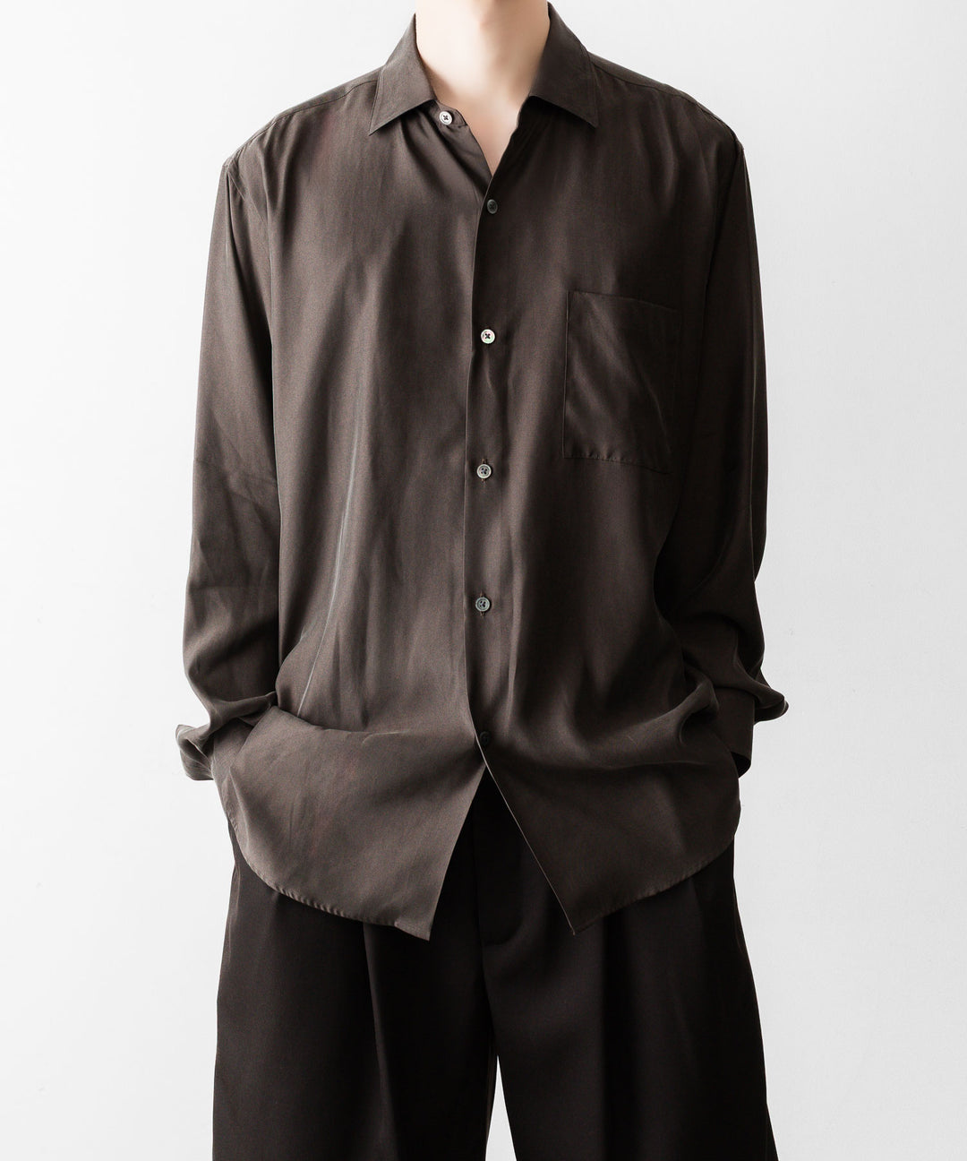 【ssstein】CUPRO TWILL OVERSIZED LS SHIRT - DARK BROWN