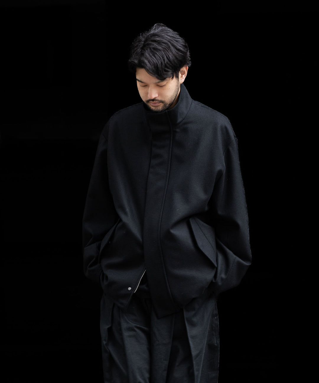 stein(シュタイン)の23AWコレクションMELTON STAND COLLAR ZIP SHORT JACKETのBLACK sessionセッション福岡セレクトショップ 公式通販サイト