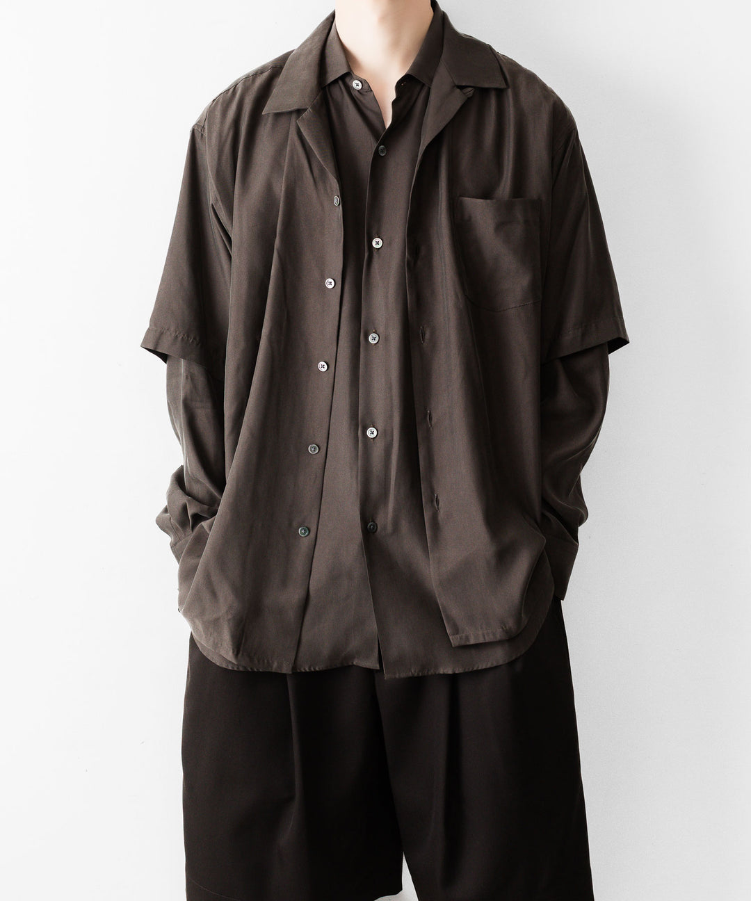 【ssstein】CUPRO TWILL OVERSIZED LS SHIRT - DARK BROWN