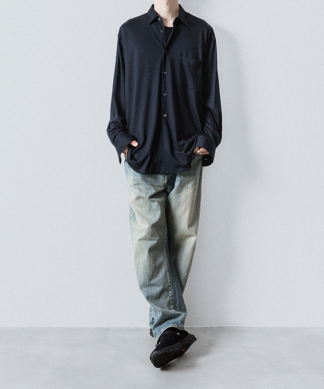INTÉRIM インテリムのEXTRA FINE MERINO WOOL JERSEY L/S REGULAR COLLAR SHIRTのD.NAVY公式通販サイトsession福岡セレクトショップ