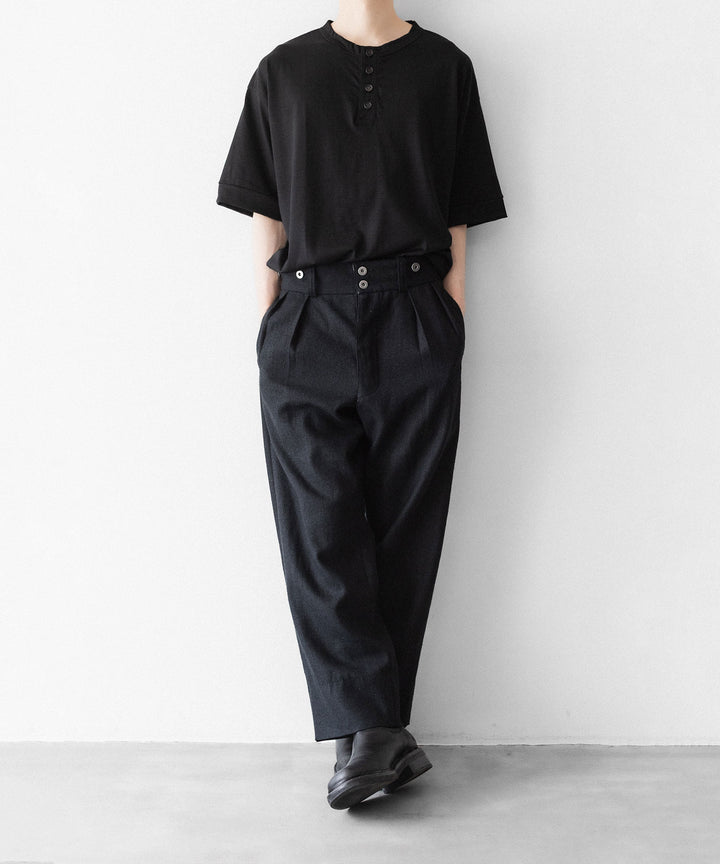 INTÉRIM - インテリムのEXTRA FINE MERINO WOOL JERSEY HENRY OVER S/S TEEのBLACK公式通販サイトsession福岡セレクトショップ