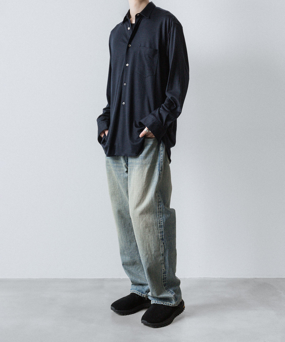 INTÉRIM インテリムのEXTRA FINE MERINO WOOL JERSEY L/S REGULAR COLLAR SHIRTのD.NAVY公式通販サイトsession福岡セレクトショップ