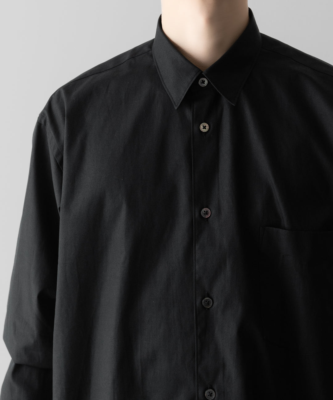 【INTÉRIM】    VINTAGE COTTON POPLIN L/S REGULAR COLLAR SHIRT - BLACK