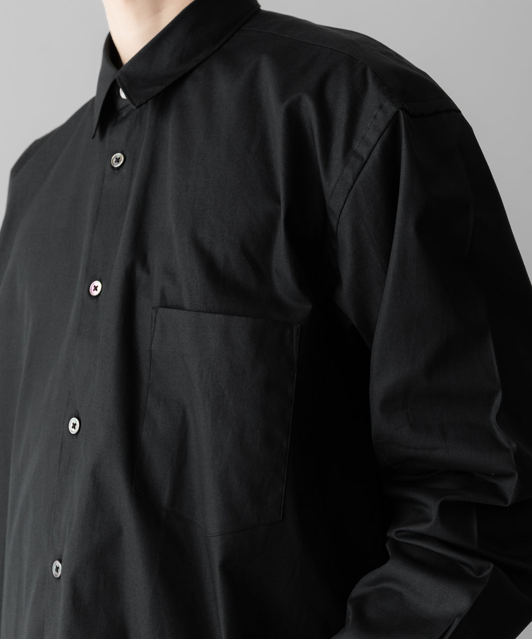 【INTÉRIM】    VINTAGE COTTON POPLIN L/S REGULAR COLLAR SHIRT - BLACK