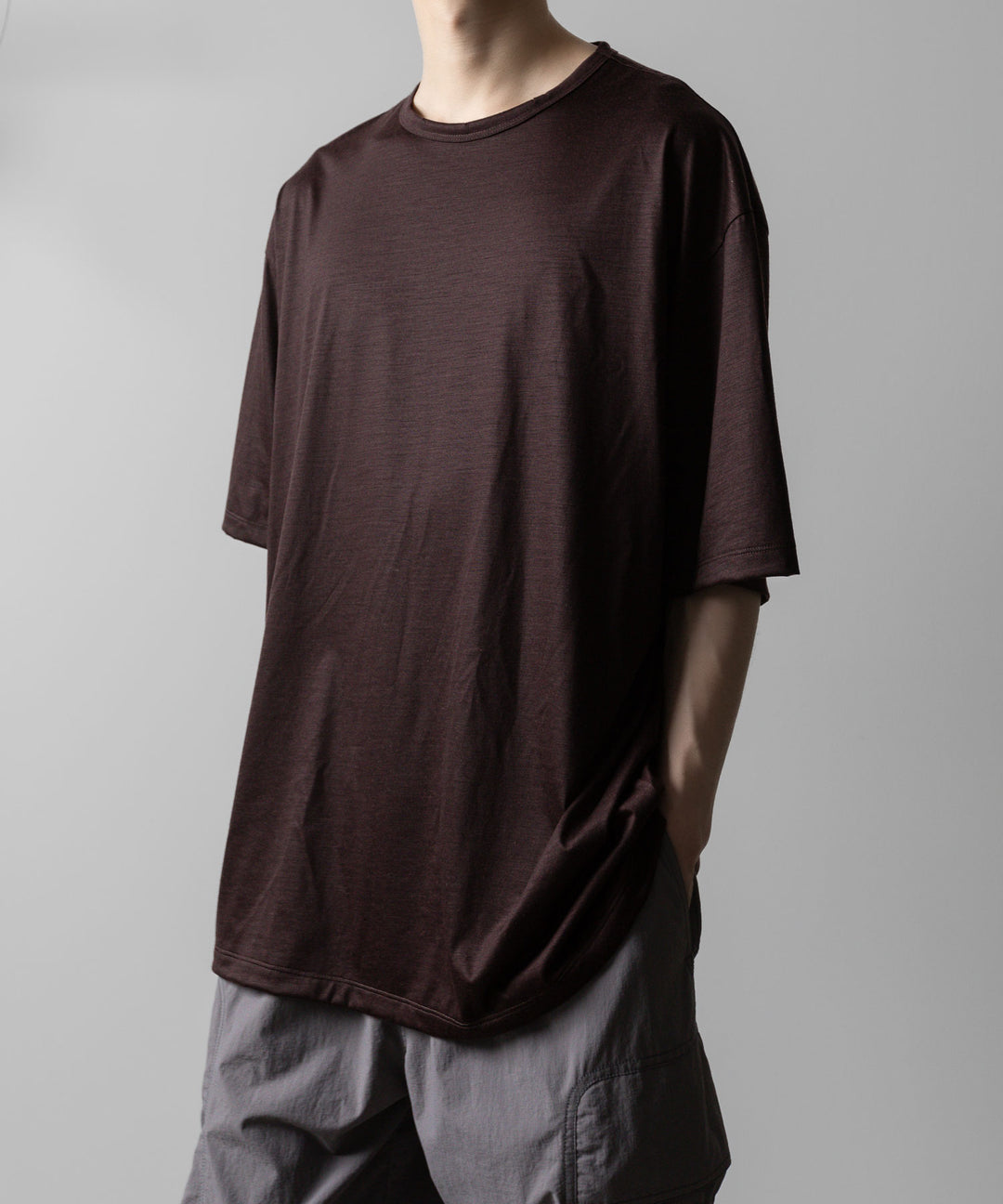 【KANEMASA PHIL.】36G WOOL SILKY TEE - BROWN