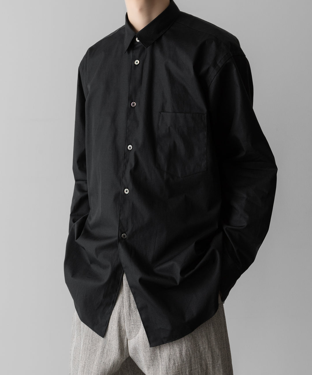 【INTÉRIM】    VINTAGE COTTON POPLIN L/S REGULAR COLLAR SHIRT - BLACK