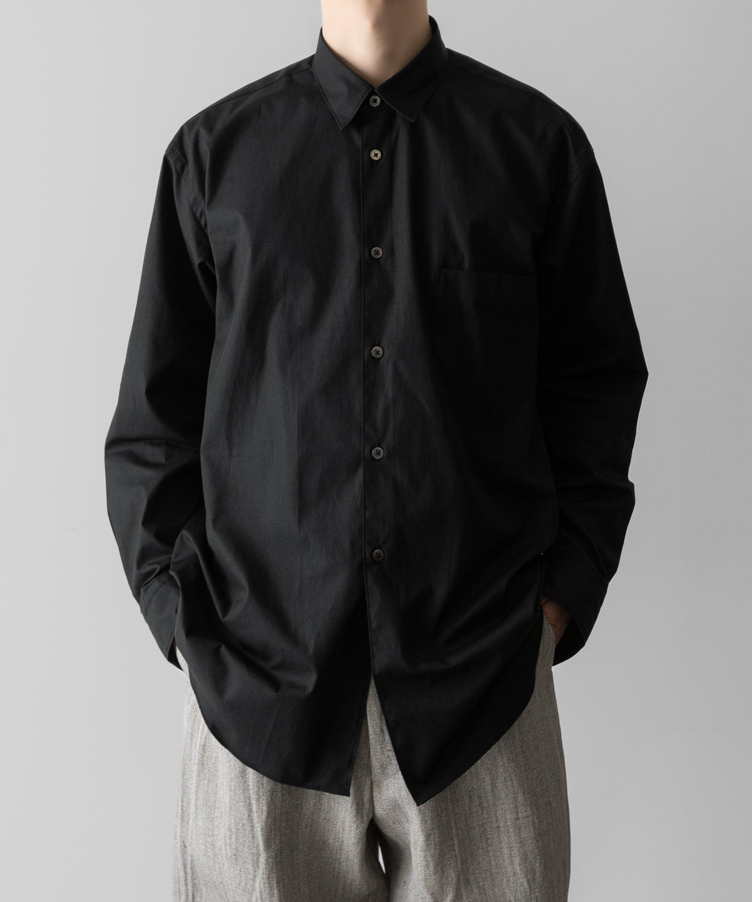 【INTÉRIM】    VINTAGE COTTON POPLIN L/S REGULAR COLLAR SHIRT - BLACK