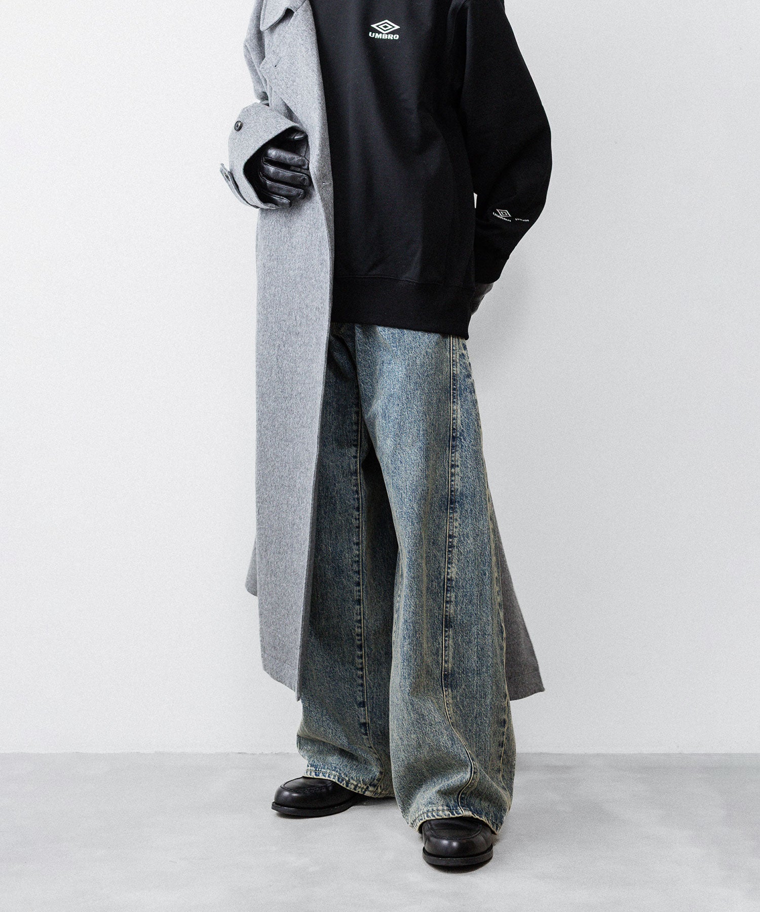 ssstein × UMBRO ワイドデニム S ブラック 13oz ファッション パンツ 