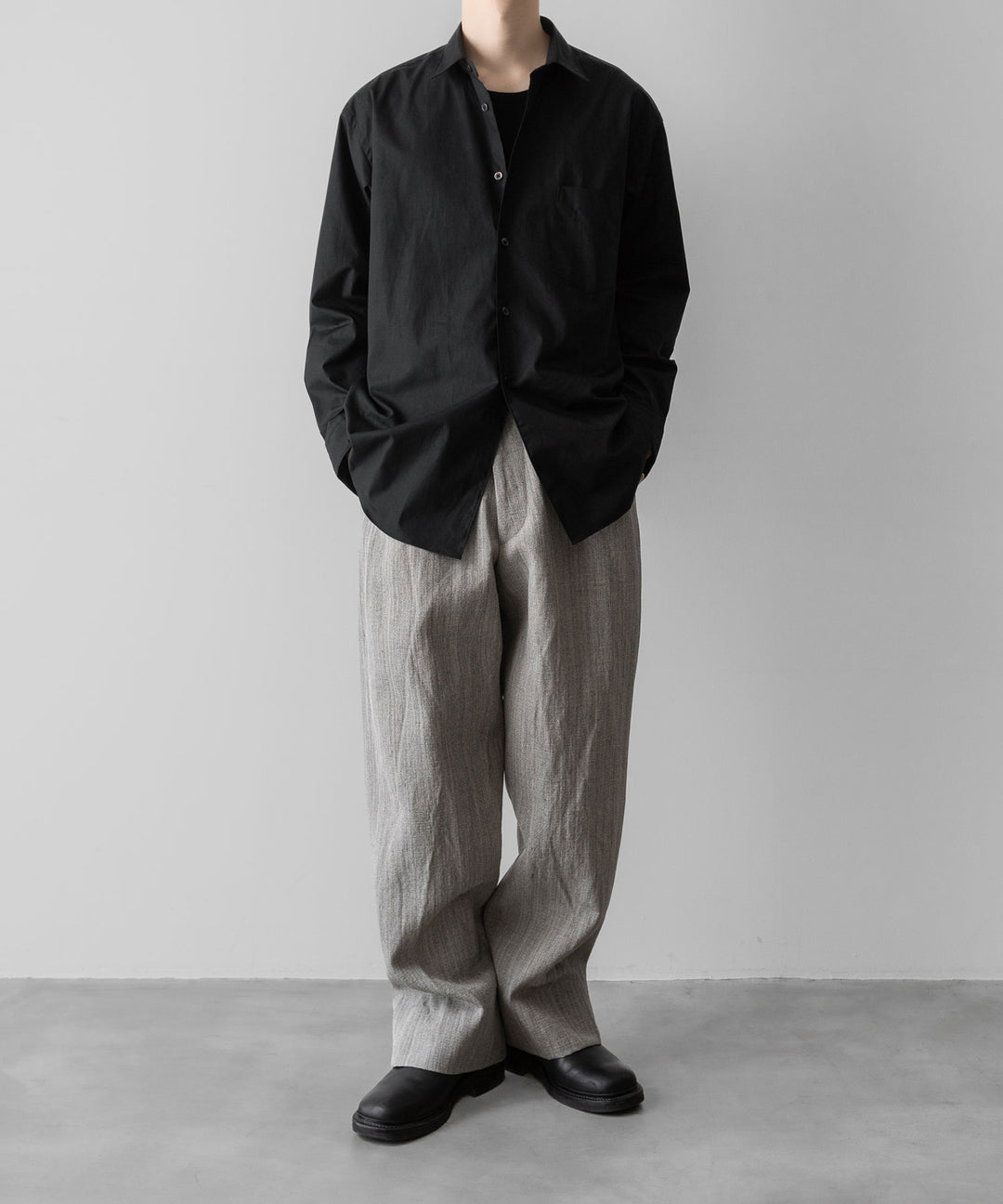 【INTÉRIM】    VINTAGE COTTON POPLIN L/S REGULAR COLLAR SHIRT - BLACK