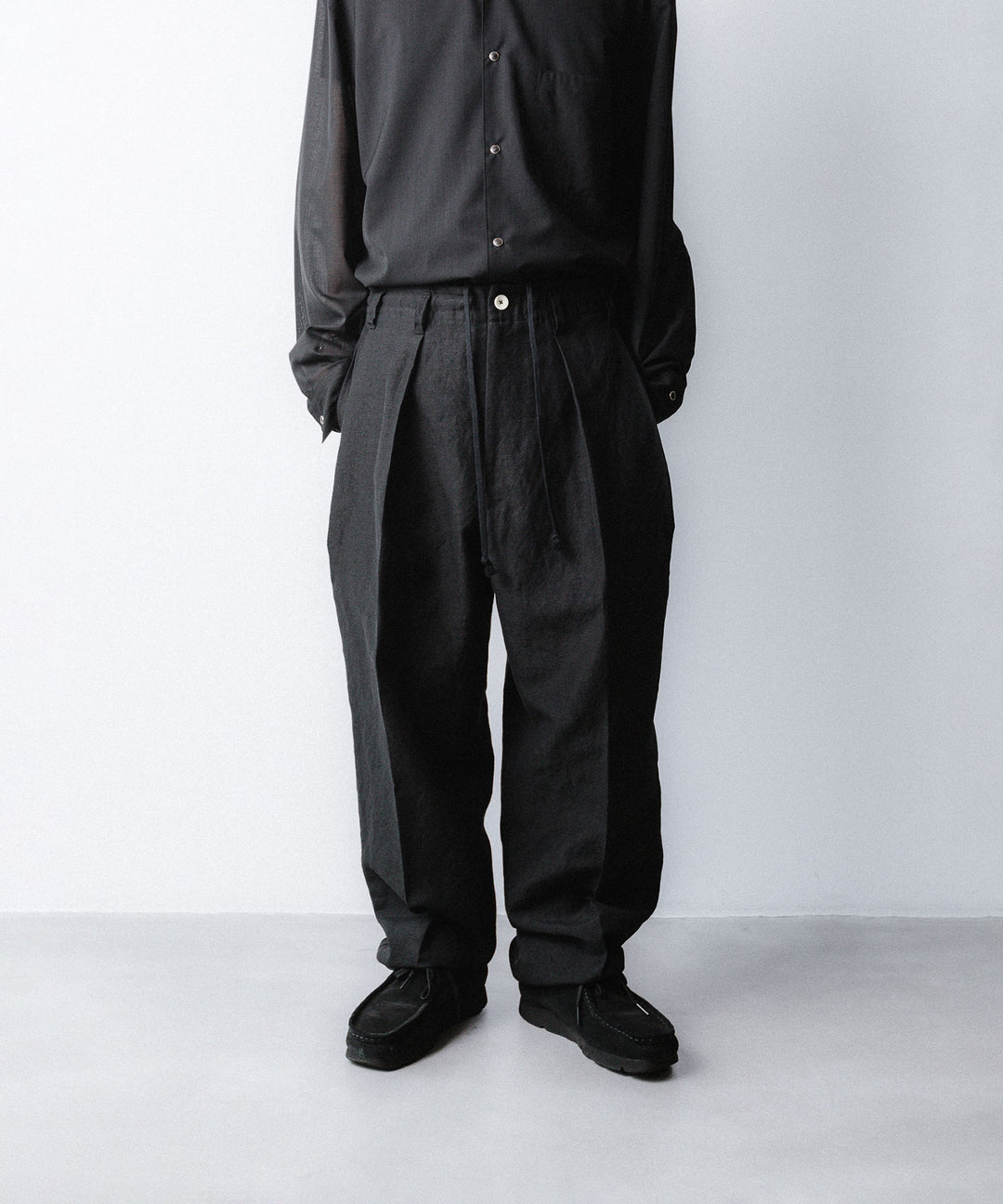 phebus- フィーバスのWOOL LINEN WIDE TAPERED PANTSのBLACK公式通販サイトsession福岡セレクトショップ