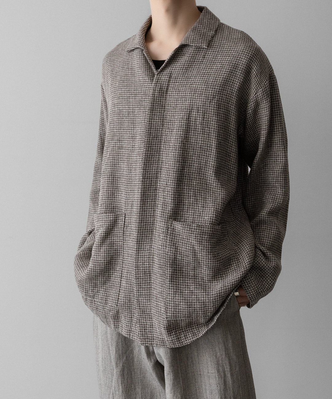 【INTÉRIM】   HYPER BIG VIRGIN WOOL LINEN BROWN MIX SHIRT JACKET - MIX