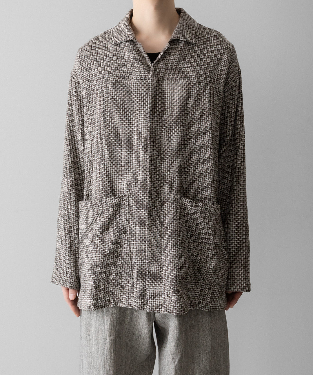 【INTÉRIM】   HYPER BIG VIRGIN WOOL LINEN BROWN MIX SHIRT JACKET - MIX