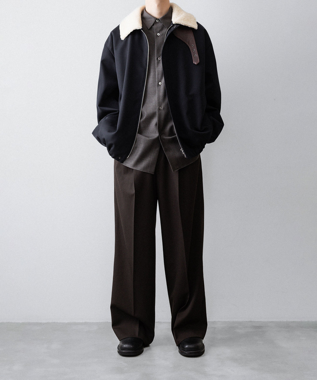 【ssstein】MOUTON COLLAR PADDED JACKET - DARK NAVY