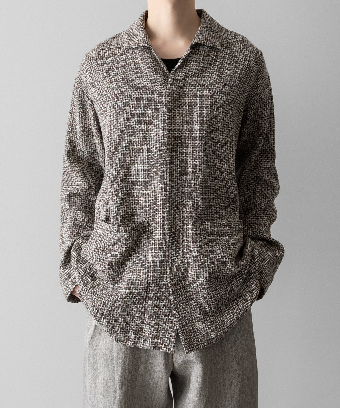【INTÉRIM】   HYPER BIG VIRGIN WOOL LINEN BROWN MIX SHIRT JACKET - MIX