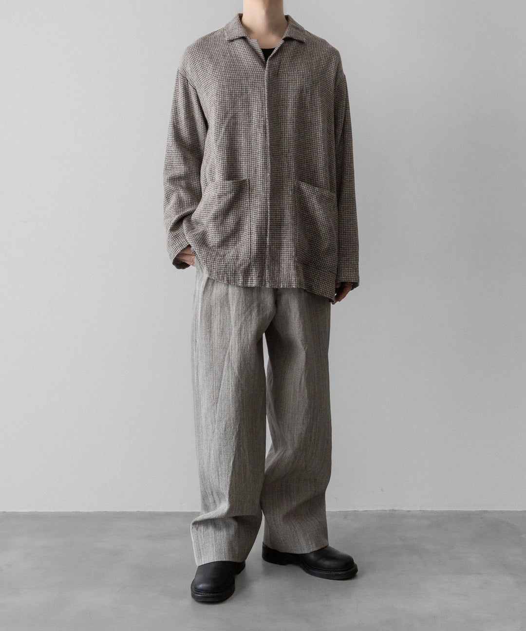 【INTÉRIM】   HYPER BIG VIRGIN WOOL LINEN BROWN MIX SHIRT JACKET - MIX