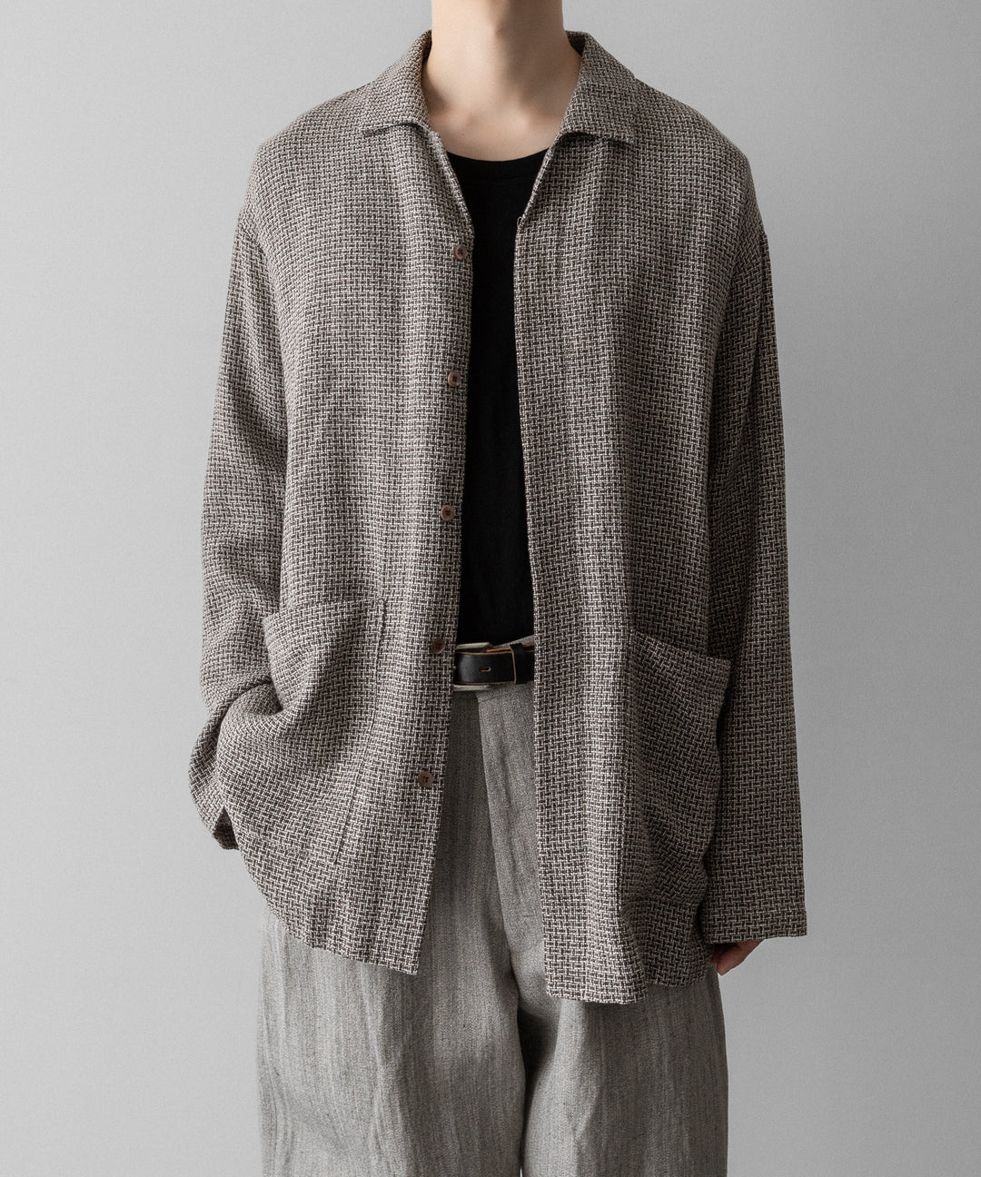 【INTÉRIM】   HYPER BIG VIRGIN WOOL LINEN BROWN MIX SHIRT JACKET - MIX