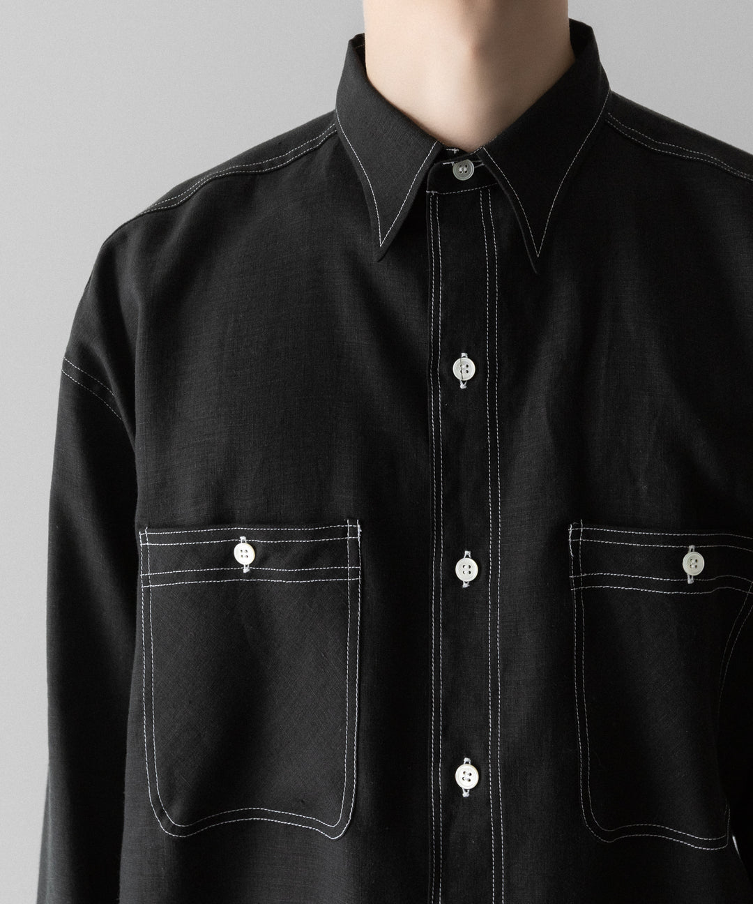 INTÉRIM(インテリム)のHYPER BIG LINEN OXFORD MILITARY WORK SHIRT - BLACK 公式通販サイトsession福岡セレクトショップ