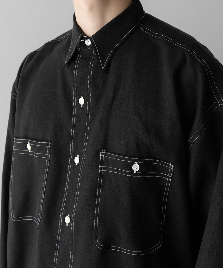 INTÉRIM(インテリム)のHYPER BIG LINEN OXFORD MILITARY WORK SHIRT - BLACK 公式通販サイトsession福岡セレクトショップ
